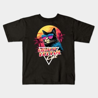 Retro Wave Japanese Bobtail Cat Miami Shirt Kids T-Shirt